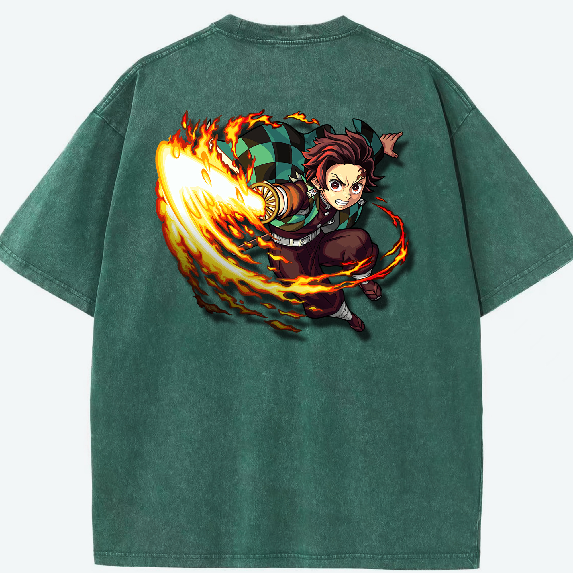 （画像用） 鬼滅の刃 竈門 炭治郎／かまど たんじろう Kamado Tanjirou 綿100% ヴィンテージ風 半袖Tシャツ（背面プリント）